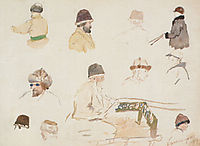 Male heads with winter caps, 1887, surikov