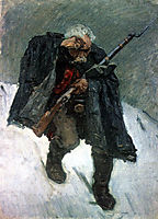 Old soldier descending from the snowy mountain, 1898, surikov