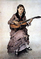Portrait of princess S. A. Kropotkina with guitar, 1882, surikov