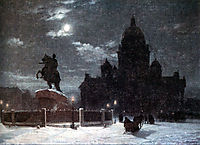 View of monument to Peter I on the Senate Square in St. Petersburg, 1870, surikov