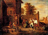 Peasants merrying outside an inn, teniers