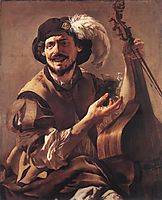 A Laughing Bravo with a Bass Viol and a Glass, terbrugghen