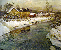 Cottage by a Canal in the Snow, thaulow