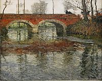 French River Landscape with a Stone Bridge, thaulow