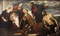 Virgin and Child with Saint Catherine, Saint Augustine, Saint Marc and Saint John the Baptist, 1550, tintoretto