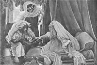 Isaac Feels Jacob as Rebekah, tissot