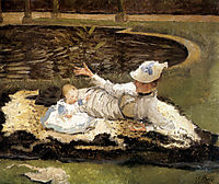 Mrs. Newton with a child by a pool, tissot