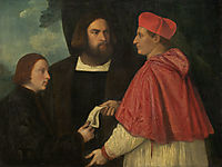 Girolamo and Cardinal Marco Corner Investing Marco, Abbot of Carrara, with His Benefice, c.1520, titian