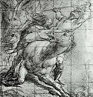 Horse and Rider Black chalk on blue paper, c.1537, titian