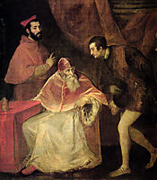 Pope Paul III and his Cousins Alessandro and Ottavio Farnese, 1546, titian