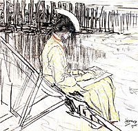 Portrait of Emma Bellwidt on the Beach at Domburg, 1905, toorop