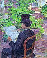 Desire Dehau Reading a Newspaper in the Garden, 1890, toulouselautrec