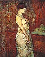 Poupoule in chemise by her bed, toulouselautrec