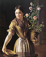 A girl with a pot of roses, 1850, tropinin