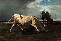 Cow chased by a dog, troyon