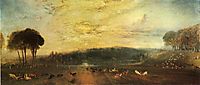 The Lake, Petworth, sunset, fighting bucks, 1829, turner
