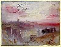 View over Town at Sunset, a Cemetery in the Foreground, 1832, turner