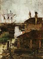 Ship and Dock, Venice, c.1878, twachtman