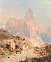Figures in a Village in the Dolomites, unterberger