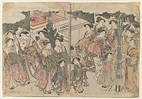 Courtesan`s Entourage at New Year`s Festival, 1788, utamaro