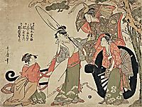 Mitate of the broken cart, showing an episode of the fight between Michizane and the Fujiwara, utamaro