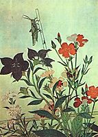 Rice Locust  Red Dragonfly  Pinks  Chinese Bell Flowers, 1788, utamaro