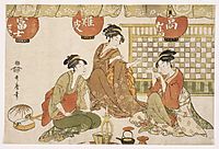Three Seated Ladies with Lanterns, utamaro