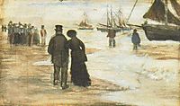 Beach with People Walking and Boats, 1882, vangogh