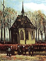 Congregation Leaving the Reformed Church in Nuenen, 1884, vangogh