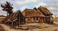 Cottage with Decrepit Barn and Stooping Woman, 1885, vangogh