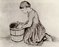 Girl Kneeling in Front of a Bucket, 1881, vangogh
