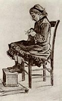 Girl Sitting, Knitting, 1882, vangogh