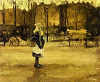 A Girl in the Street, Two Coaches in the Background, 1882, vangogh