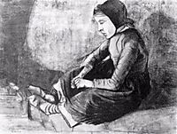 Girl with Black Cap Sitting on the Ground, 1881, vangogh