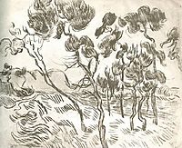 A Group of Pine Trees near a House, 1889, vangogh