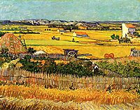 Harvest at La Crau, with Montmajour in the Background, 1888, vangogh