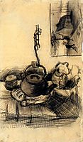 Kettle Over a Fire, and a Cottage by Night, 1885, vangogh
