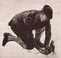 Kneeling Man, Planting, 1881, vangogh