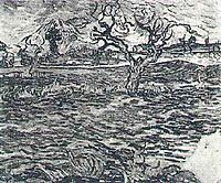 Landscape with Olive Tree and Mountains in the Background, 1888, vangogh
