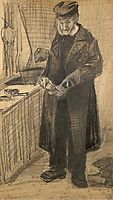 Orphan Man with Long Overcoat Cleaning Boots, 1882, vangogh