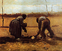 Peasant Man and Woman Planting Potatoes , 1885, vangogh