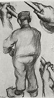 Peasant, Seen from the Back and Three Hands Holding a Stick, 1885, vangogh
