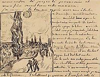 Road with Men Walking, Carriage, Cypress, Star, and Crescent Moon, 1890, vangogh
