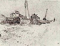 Road with Telegraph Pole and Crane, 1888, vangogh
