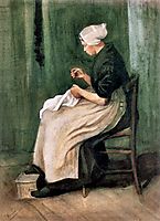 Scheveningen Woman Sewing, 1882, vangogh