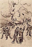 Several Figures on a Road with Trees, 1890, vangogh