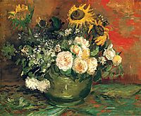 Still Life with Roses and Sunflowers, 1886, vangogh