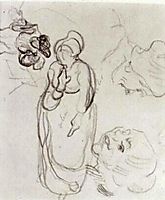 Study of a Woman Standing, Two Heads, Another Figure, 1890, vangogh