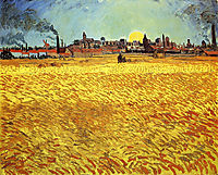 Summer Evening, Wheatfield with Setting sun , 1888, vangogh