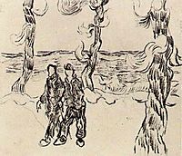 Two Men on a Road with Pine Trees, 1890, vangogh